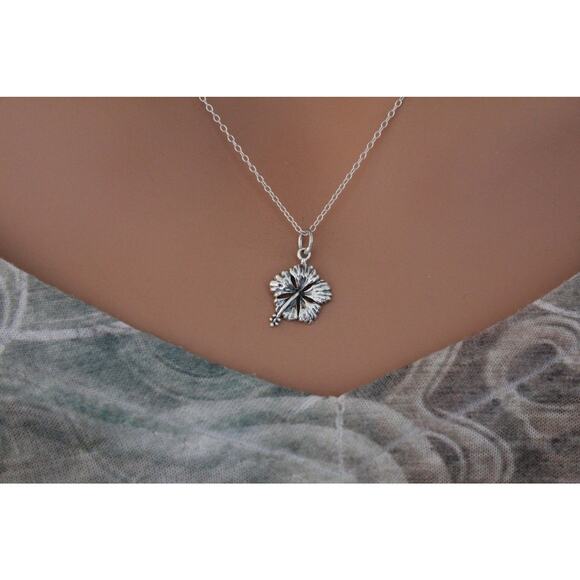 Sterling Silver Hibiscus Charm Necklace, Silver Hibiscus Charm Necklace - Picture 1 of 2